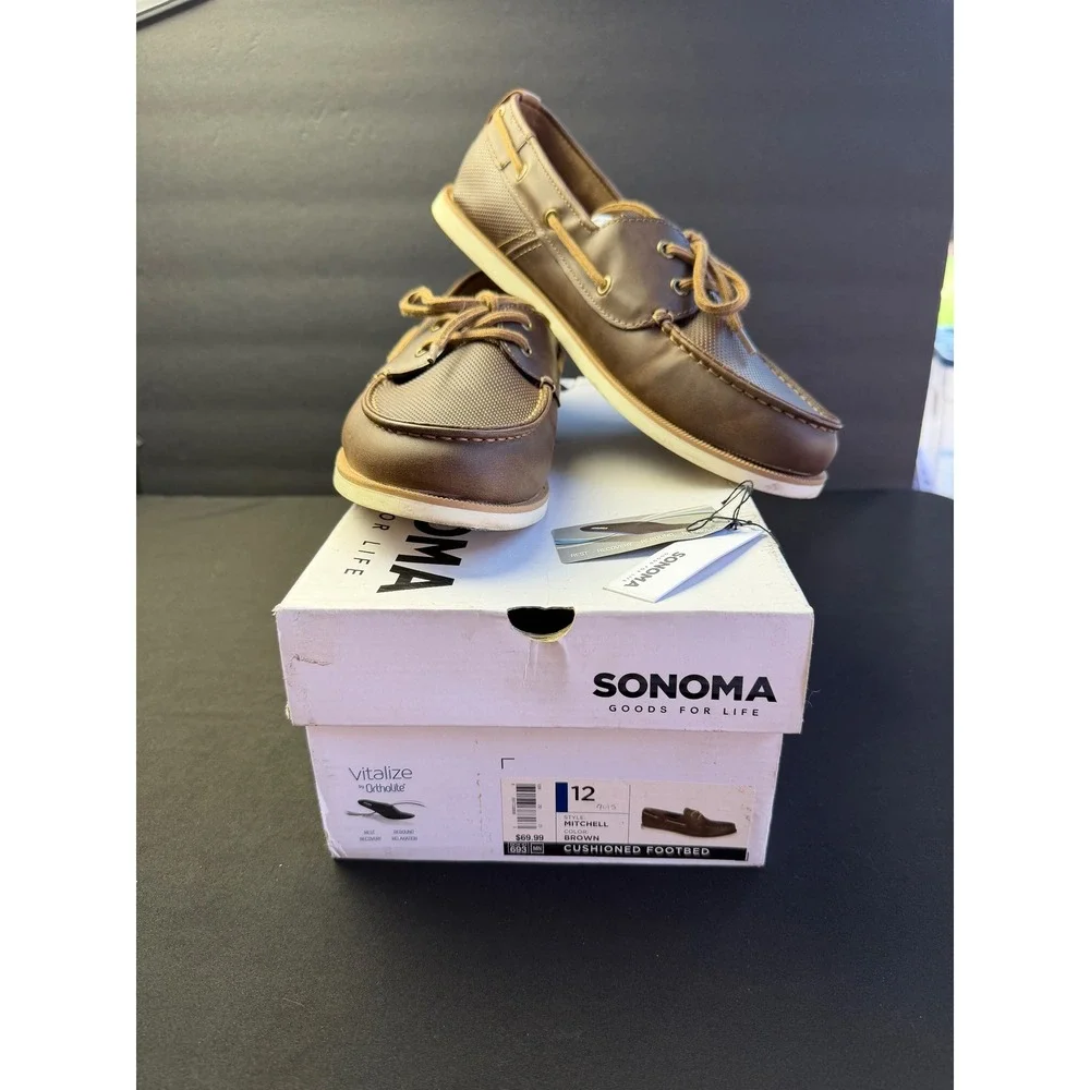 Sonoma Mitchell Boat Shoes Sz 12 Brown Ortholite Cushioned‎ Nautical Deck Loafer